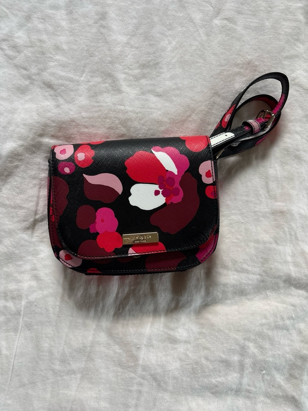 kate spade Black Floral Crossbody Bag with Pink & Red Accents